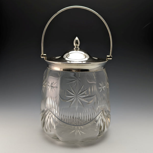 1930 年前後英國復古切割玻璃餅乾桶銀盤蓋 1048g